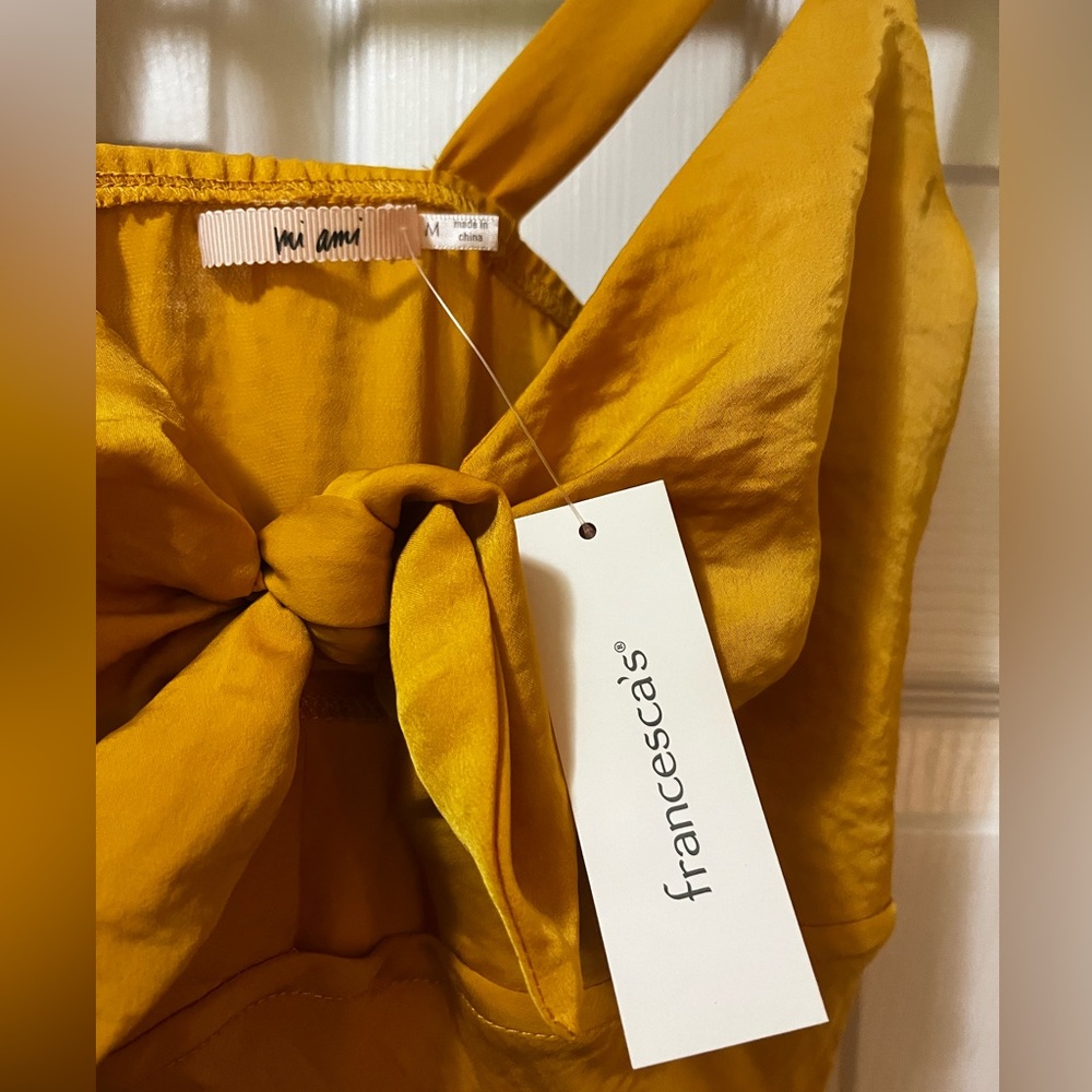 Francesca’s mi ami silky mustard yellow midi dress NWT